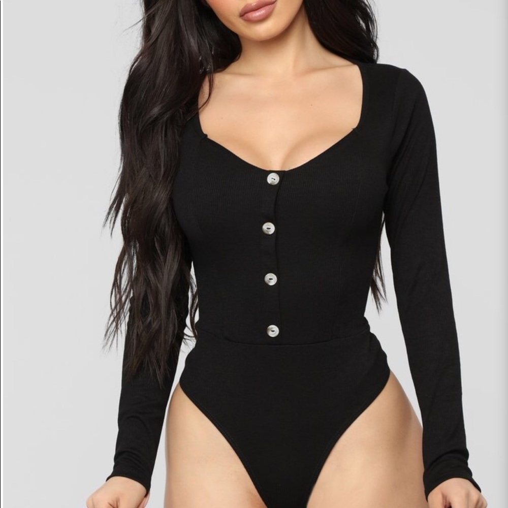 Fashion Nova Ribbed Black Bodysuit SMALL
